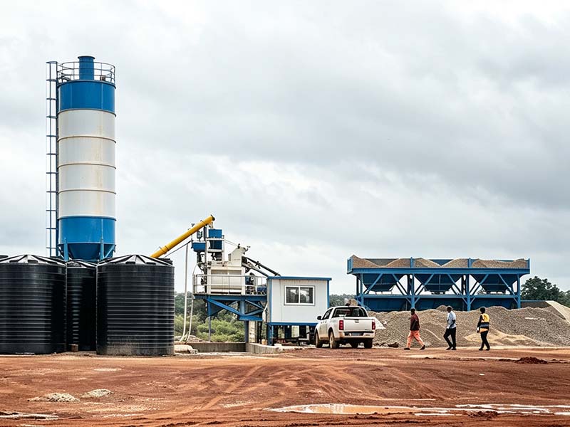 YHZS75 Mobile Concrete Batching Plant in Ghana